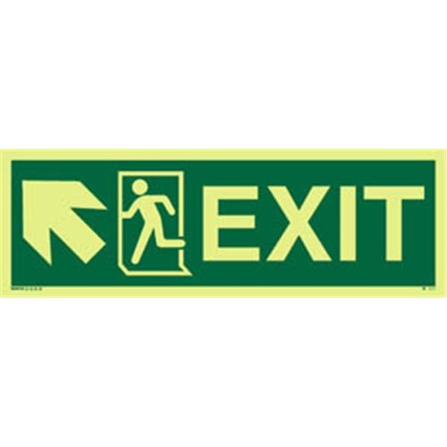 Photoluminscent Exit Sign + Running Man Symbol + Arrow Diagonally Up Left
