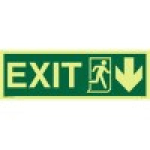 Exit-sign-Running-Man-Symbol-Arrow-Down-On-Right-Photoluminscent